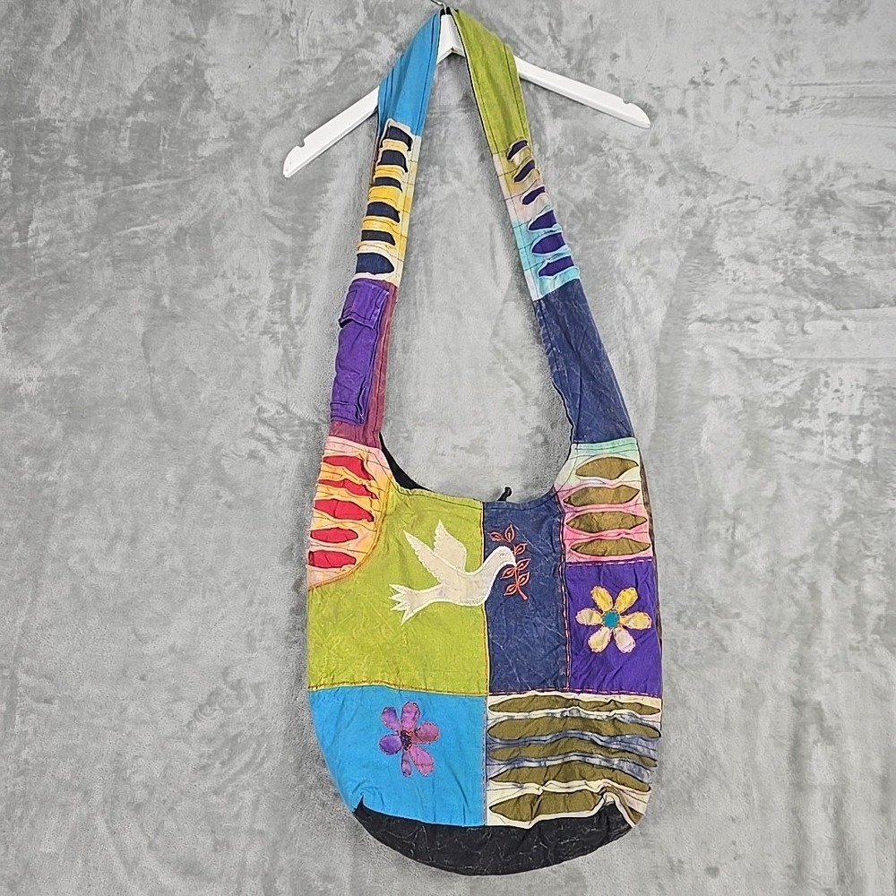 Boho Patchwork Shoulder Bag Sack Rising International‎ Nepal Hippie Indie Sleaze